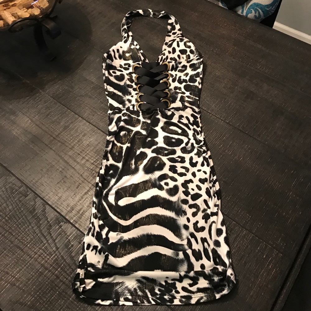 Leopard zebra tie back dress